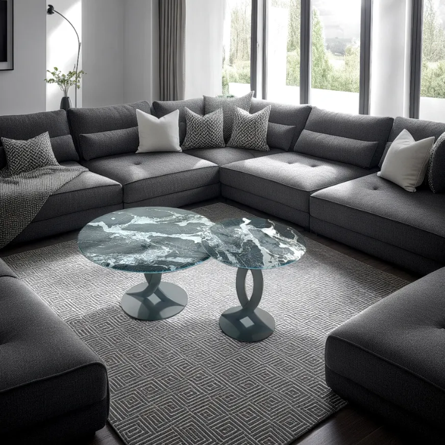 [UCTC063] Tables En Céramique Noir/Blanc (Ensemble De 2)