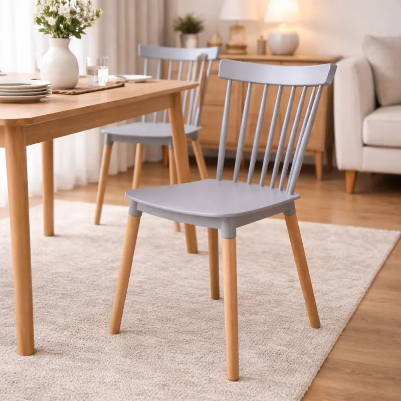 [UCC002G] Chaise Style Vintage + Pieds En Bois (Gris)