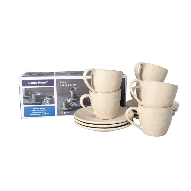 [2019112045319-C] Lot De 6 Tasses À Thé Texturées + Sous-Tasse 220ml (Crème)