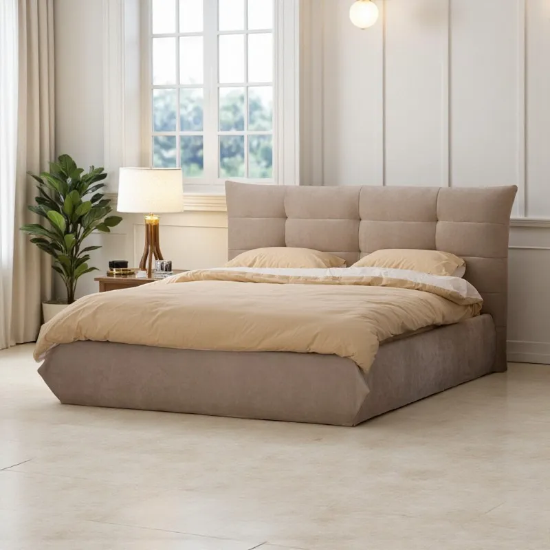 [UCLT003BC] Lit 3 Places Capitonné + Coffre Hydraulique (Blanc Cassé)