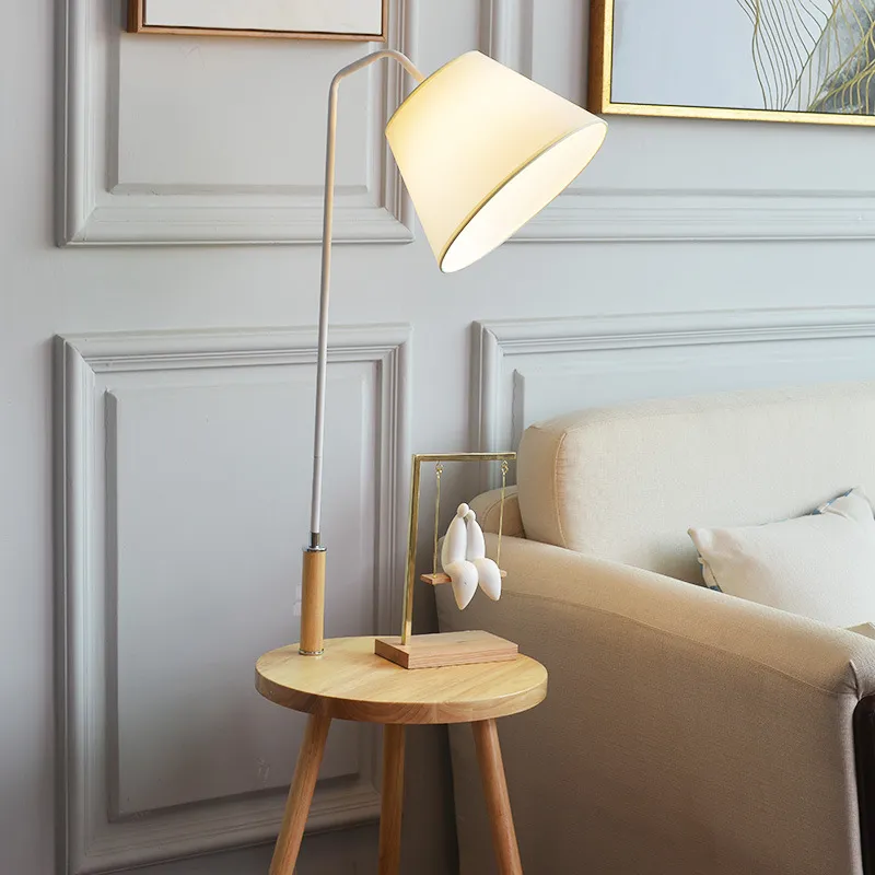 [UCLL012B] Lampadaire + Table d'Appoint En Bambou (Blanc)