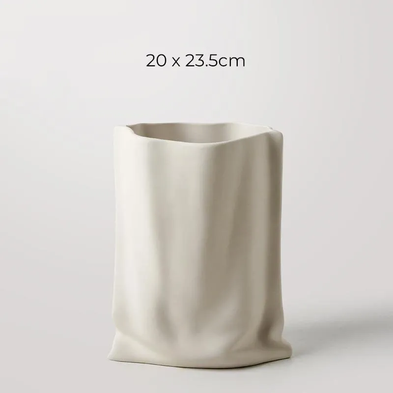 [UCV019B] Vase En Céramique "Sac En Papier" (Beige)