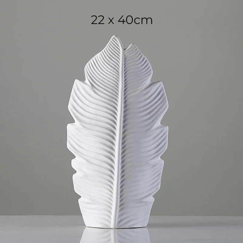 [UCV087G] Vase En Forme De Feuille En Céramique Blanche (Grand)
