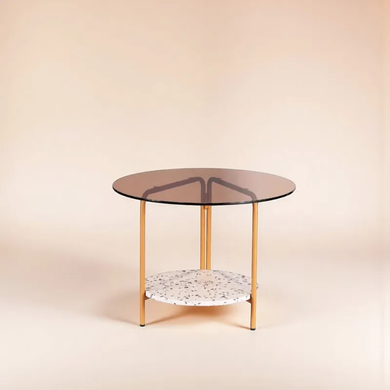 [UCTA021MB] Table d'Appoint Vitrée + Terrazzo (Bleu, 45cm)