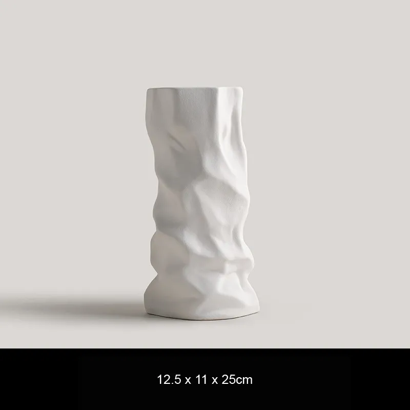 [UCV092BG] Vase Effet Papier Froissé (Blanc, Grand)