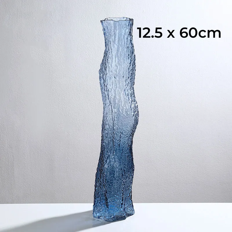[UCV064BG] Vases Piliers En Verre Craquelé (Bleu, Grand)