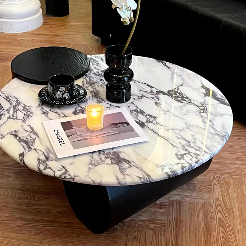 [UCTC011] Table Basse Moderne Bicolore + Plateau En Marbre