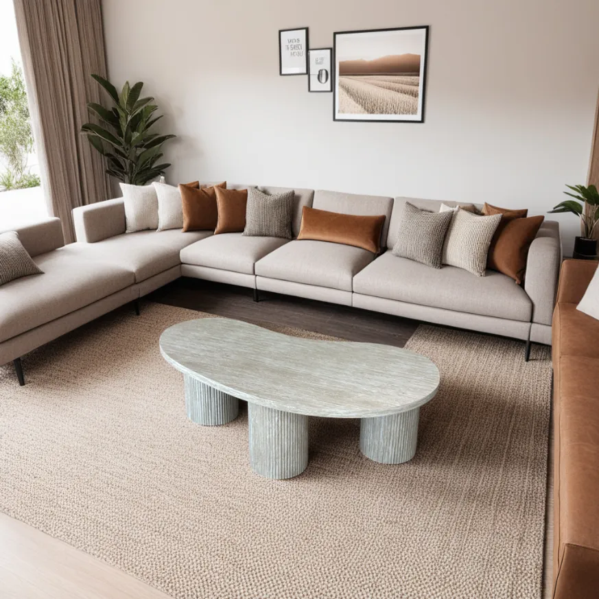 [UCTC055] Table Centrale Organique "TRAVERA" Effet Travertin