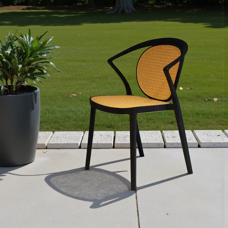 [UCC009N] Chaise Faux Cannage Avec Accoudoirs (Noir)