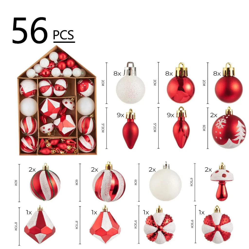 [UCXM009R] Lot de 52-56 Ornements de Sapin (Rouge)