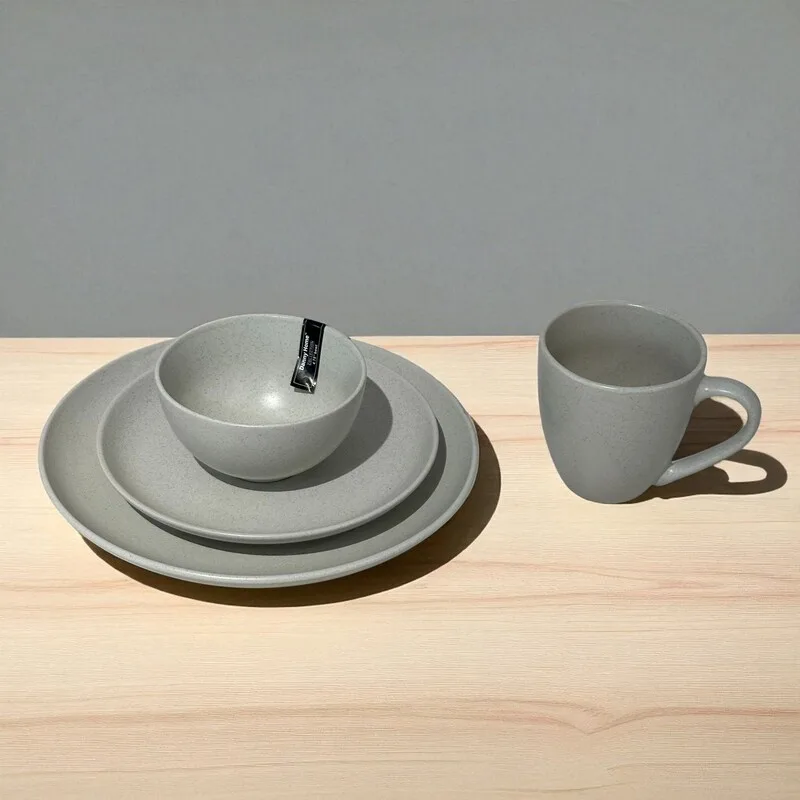 [mouchete-gris-clair] Assiettes Motif Moucheté Gris Clair (Set de 4)