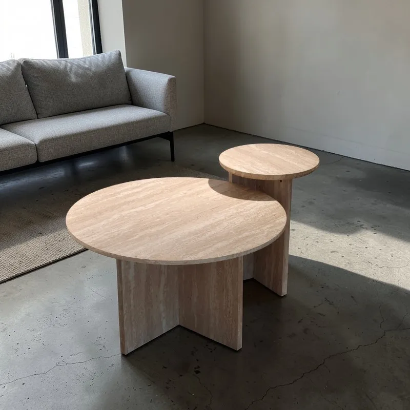 [UCTC032] Tables Rondes Effet Travertin (Ensemble De 2)