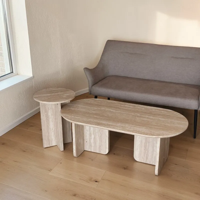 [UCTC033] Tables Centrales Effet Travertin (Ensemble De 2)