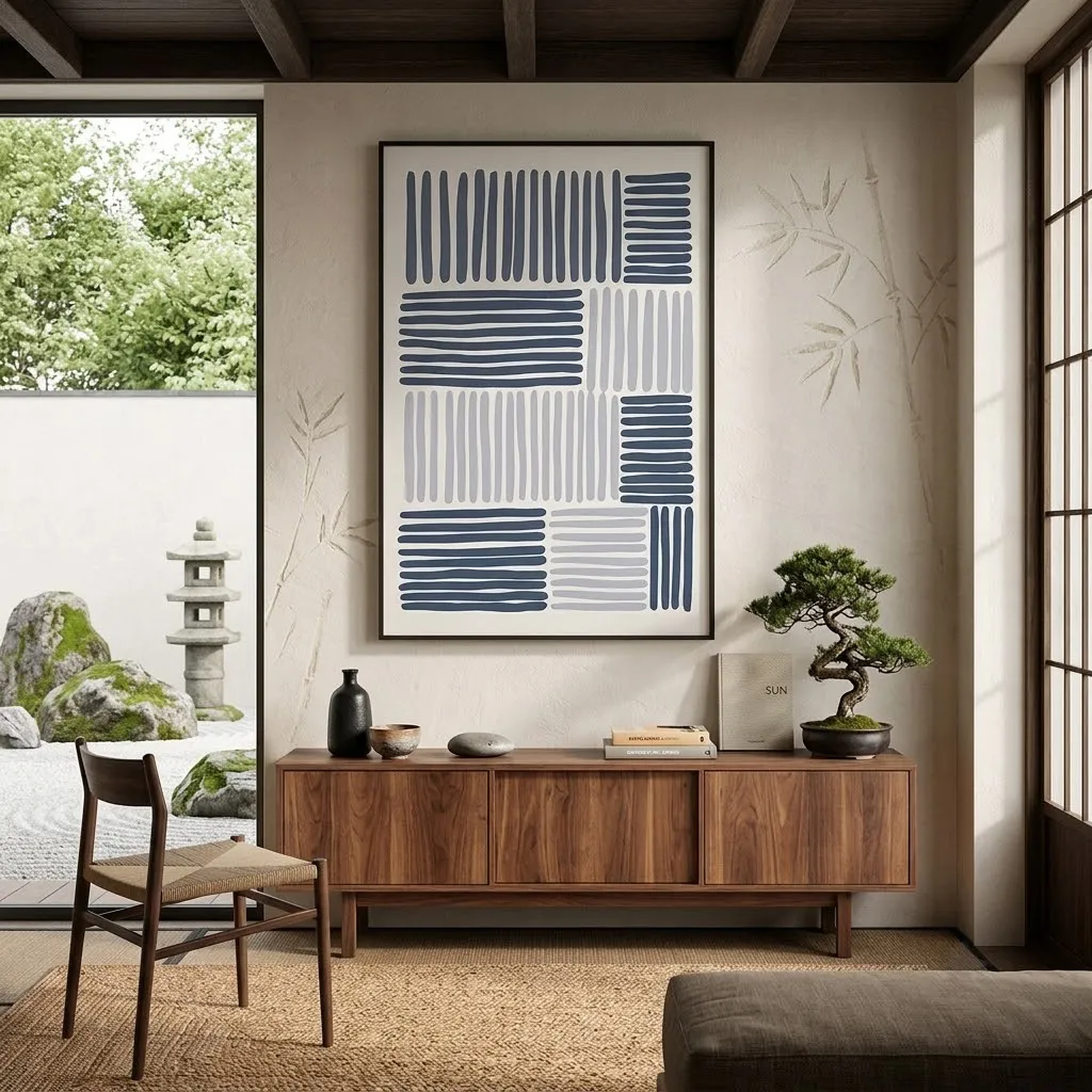 Tableau Abstrait Lignes Bleues