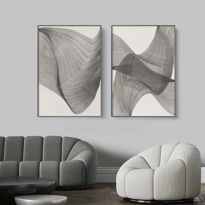 Tableau Lignes Ondulées Monochrome