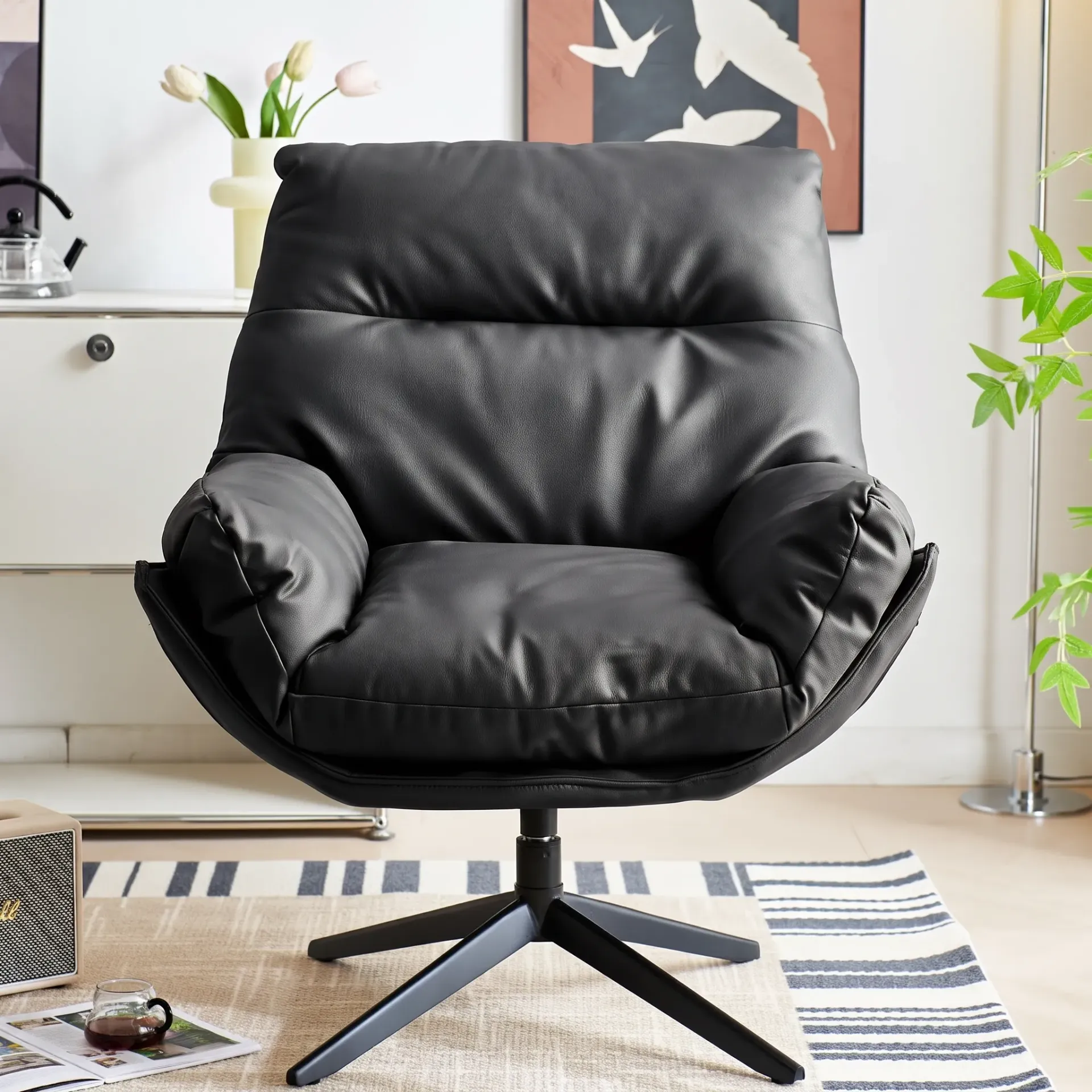 Fauteuil Lounge Pivotant En Cuir Synthétique