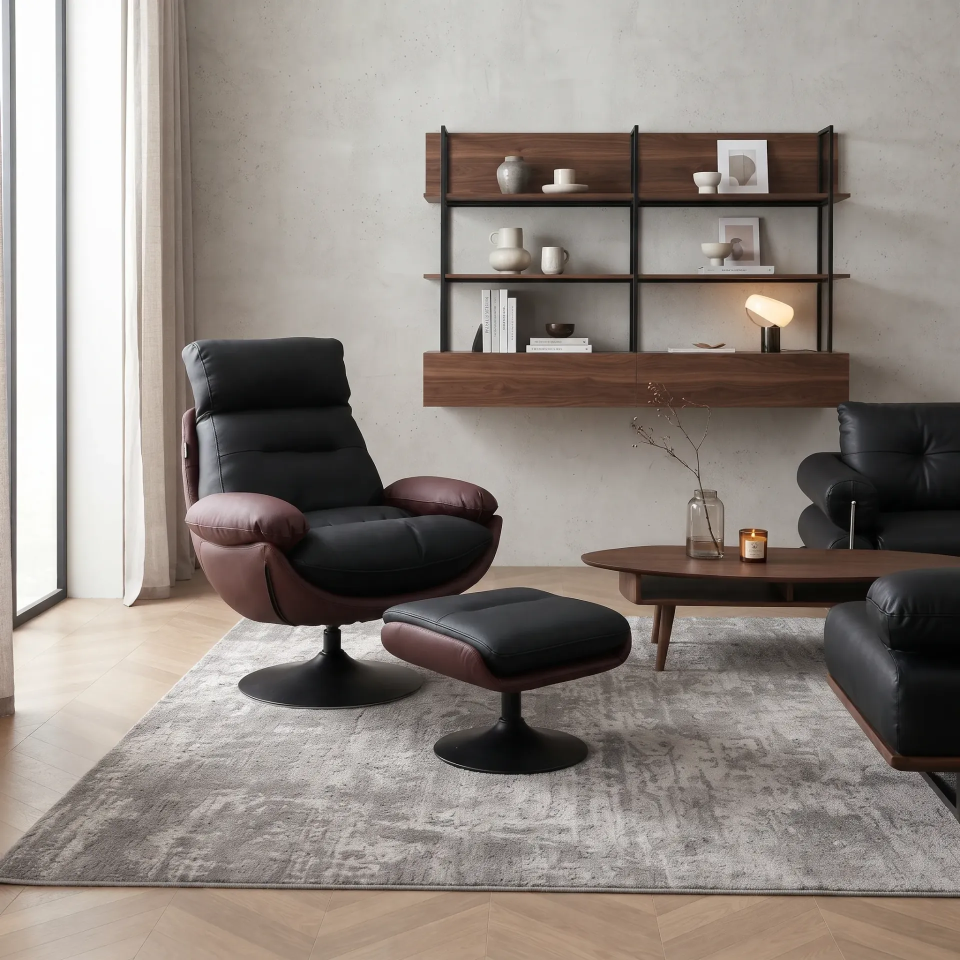 Fauteuil Pivotant Bicolore Avec Repose-Pieds