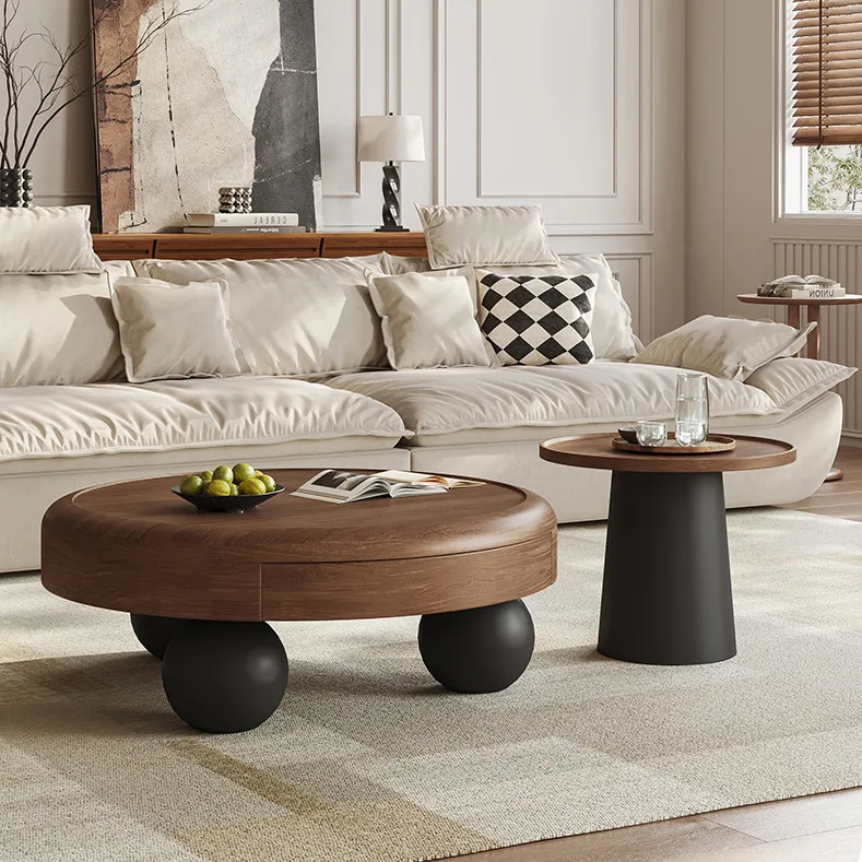 Ensemble De Tables Rondes En Bois Avec Pieds Sphériques
