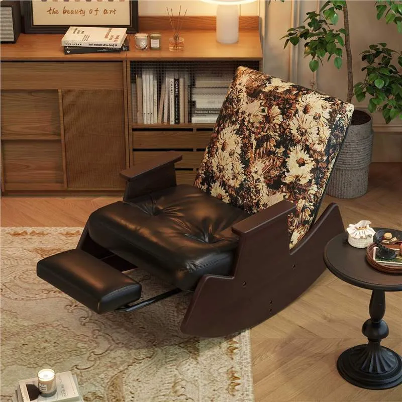 Fauteuil À Bascule Rétro Avec Repose-Pieds Intégré