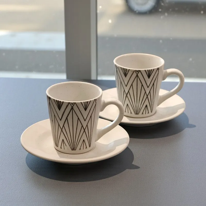 [6665202089594] Lot De 6 Tasses à Café À Motif + Sous-Tasses 80ml