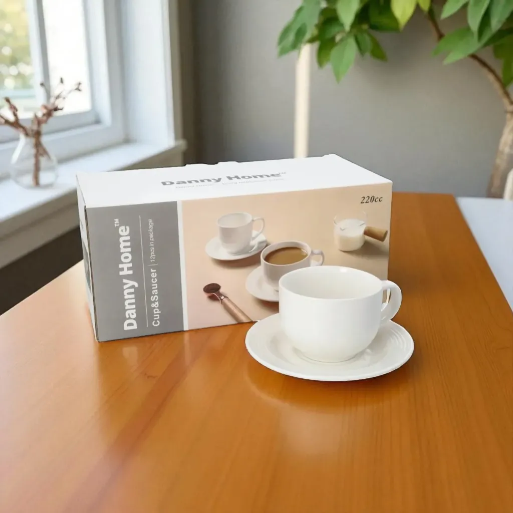 [6665202046276] Lot De 6 Tasses à Café Arrondies + Sous-Tasses 220ml